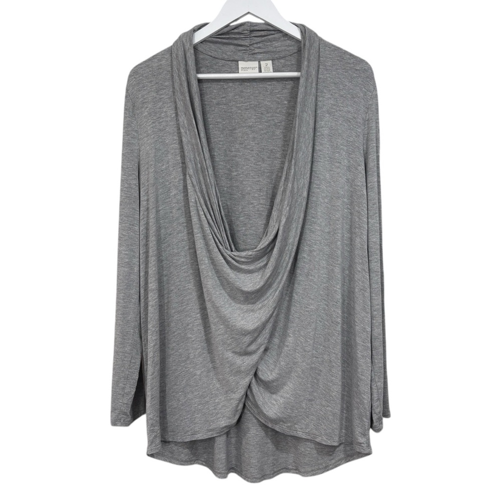 Zenergy by Chico’s Gray Knotted Sweatshirt Deep Cowl Neck size 2 or US 12 Womens